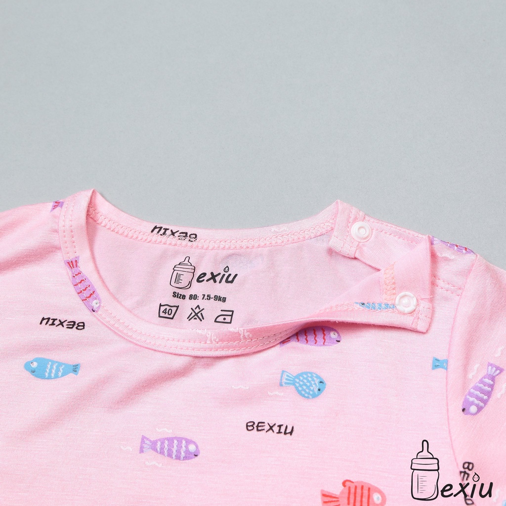 Bộ đồ cộc cài vai in rơi Bexiu Bx - Quần áo trẻ sơ sinh thun cotton lạnh cho bé trai và gái từ 6-19kg