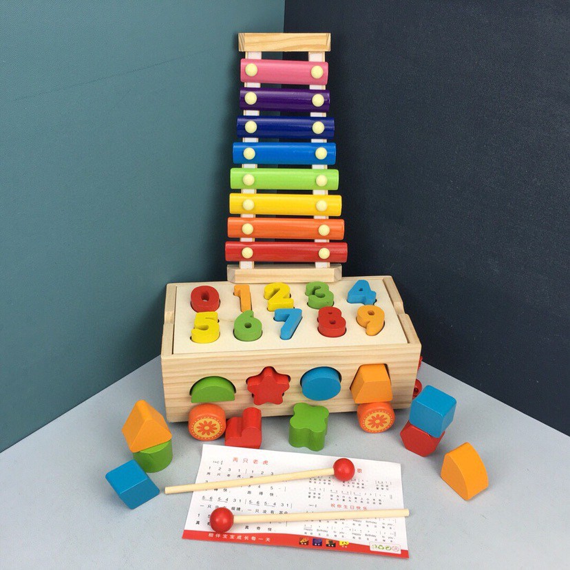 Bộ đồ chơi gỗ siêu tiết kiệm combo trí tuệ học hình khối kè đàn âm nhạc xylophone