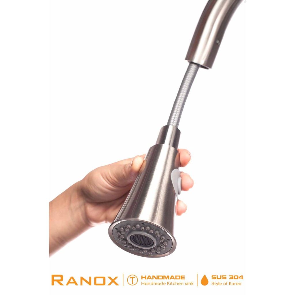 Combo chậu rửa bát inox 304 âm mặt đá RANOX nhập khẩu và vòi rửa rút dây nóng, lạnh RN44116