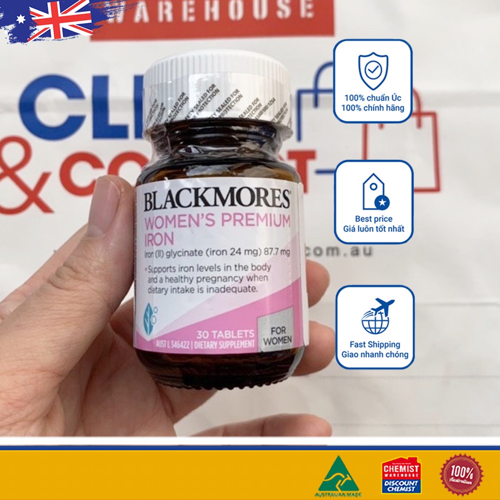 [Tem Chemist] Viên uống bổ sung sắt Blackmores cho bà bầu của Úc Blackmores Iron 30 viên (SP3)
