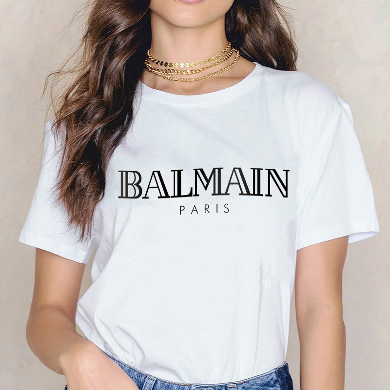 BALMAIN Áo Thun Nữ Ngắn Tay Cổ Tròn Thời Trang