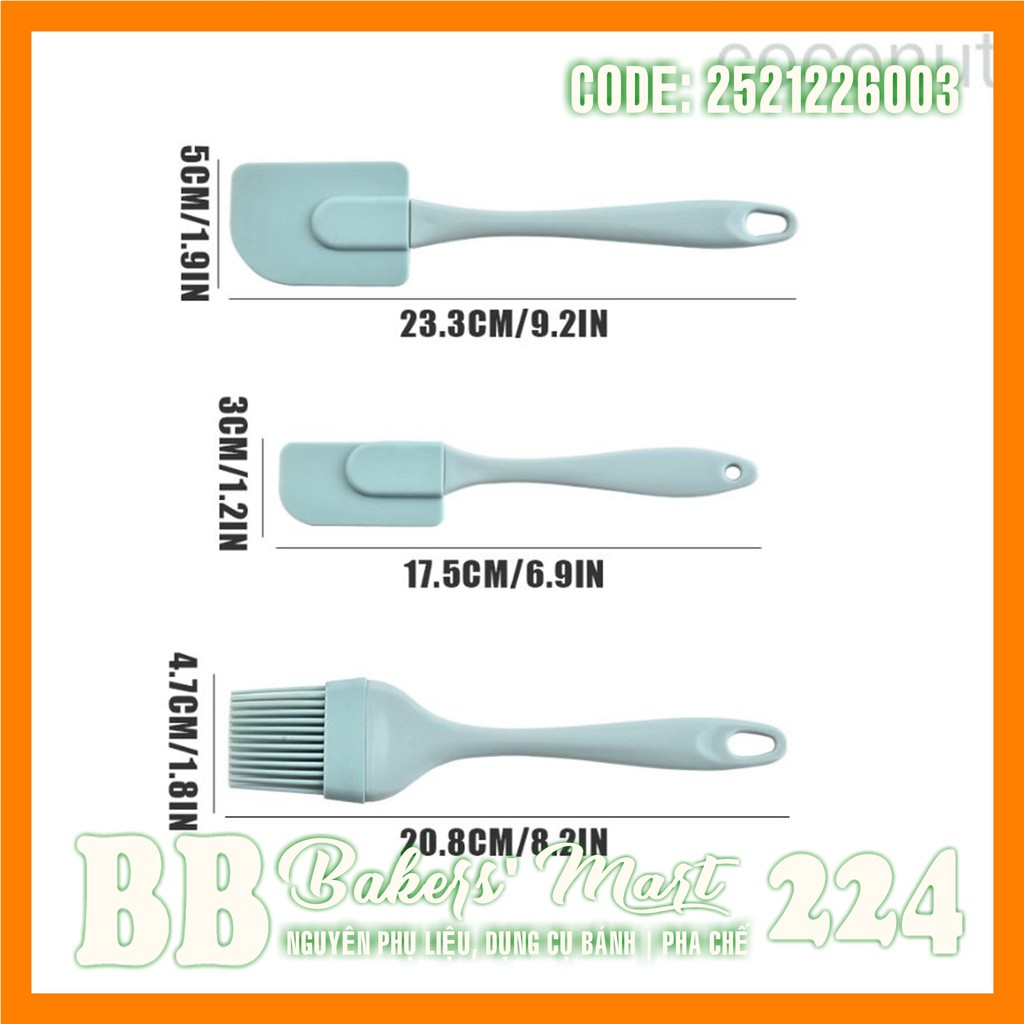 Combo bộ dụng cụ 1 màu PASTEL 3 món: 02 Spatula vét, 01 chổi quét silicone (MÀU NGẪU NHIÊN) (TL3201)