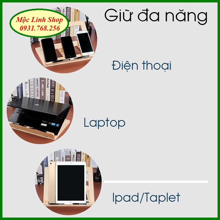 Giá đỡ đọc sách khung gỗ, để laptop, ipad xếp gọn