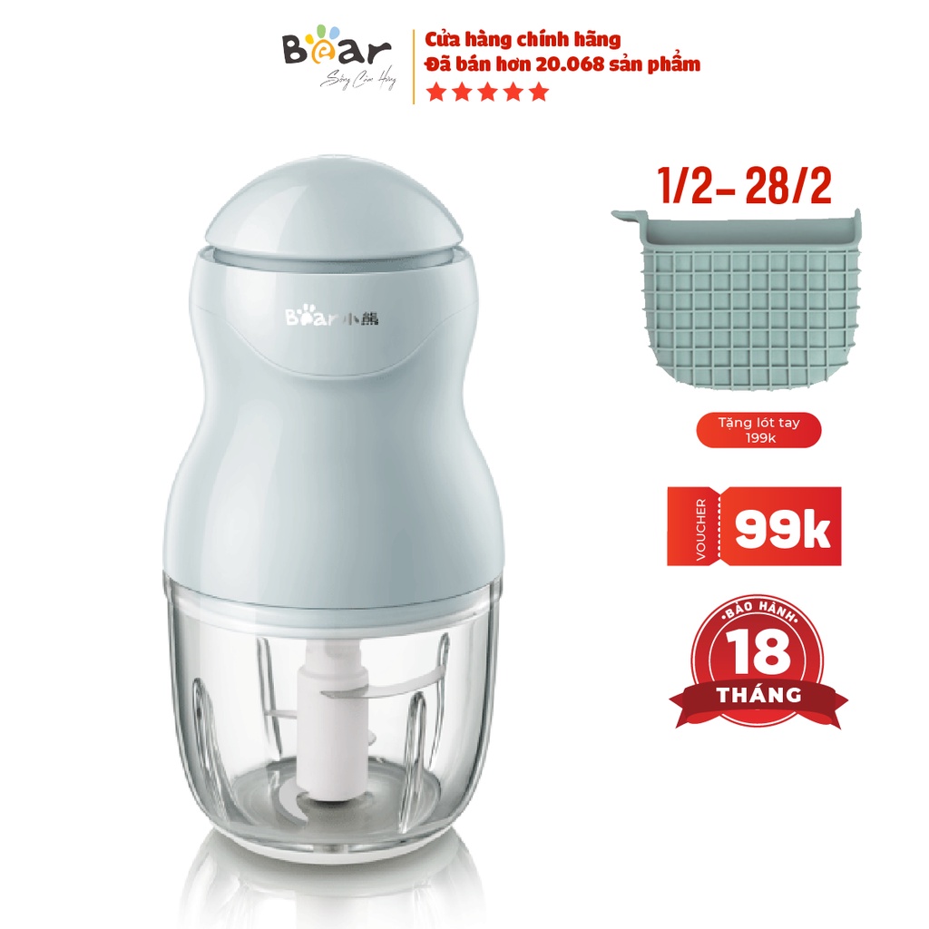 Máy Xay Ăn Dặm Bear Mini 0,3L Nhỏ Gọn Xay Ăn Dặm, Sinh Tố Thiết Kế 3 Lưỡi Dao Sắc Bén Xay Nhuyễn Mọi Thực Phẩm B03V2