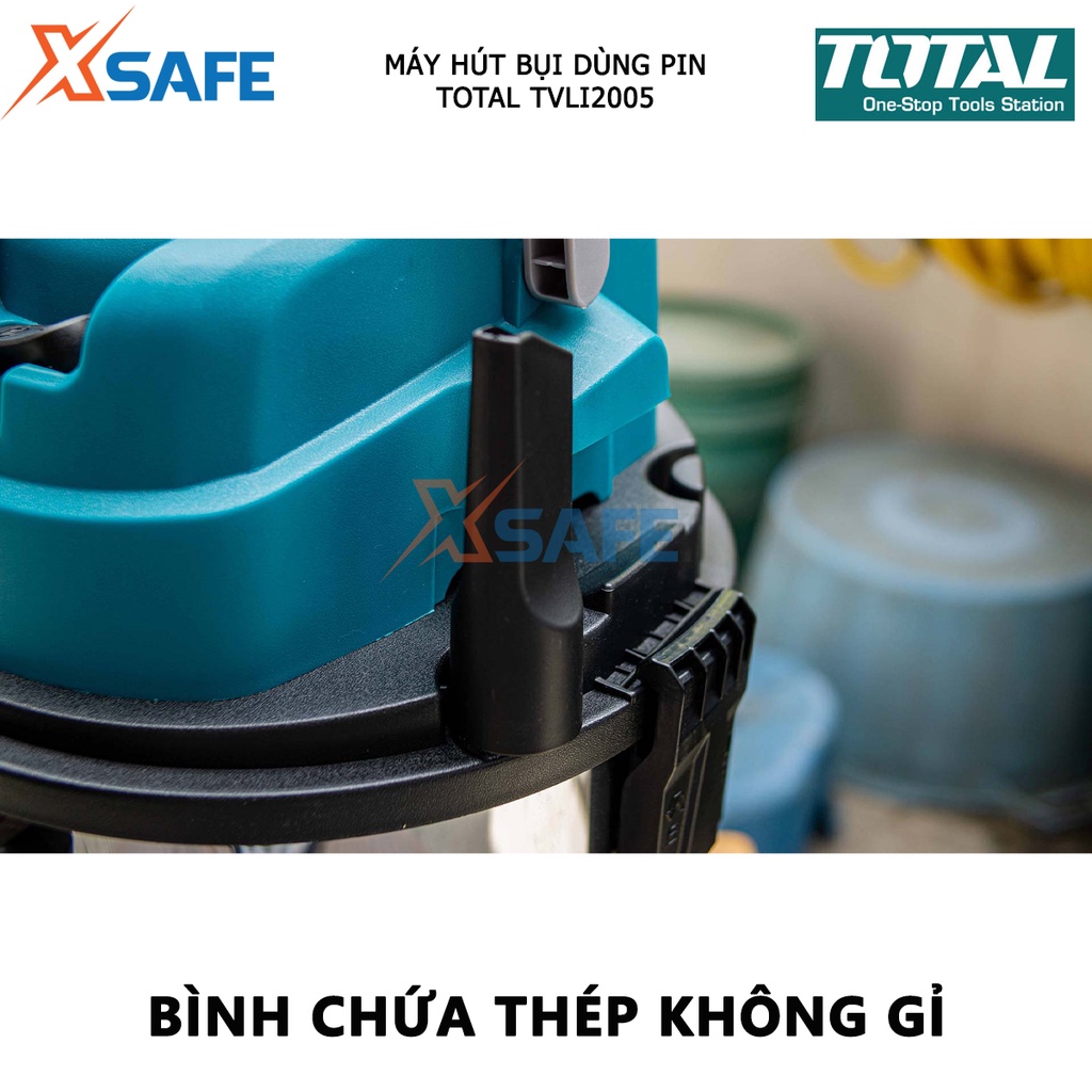 Máy hút bụi dùng pin 20V TOTAL TVLI2005 Máy quét dọn cầm tay có bình chứa 20L thép không gỉ - Không bao gồm pin và sạc