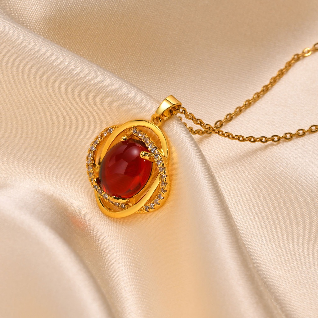 Vnox Vòng cổ Mặt Đá Tự Nhiên Tông Vàng Phong Cách Trung Hoa Cho Nữ