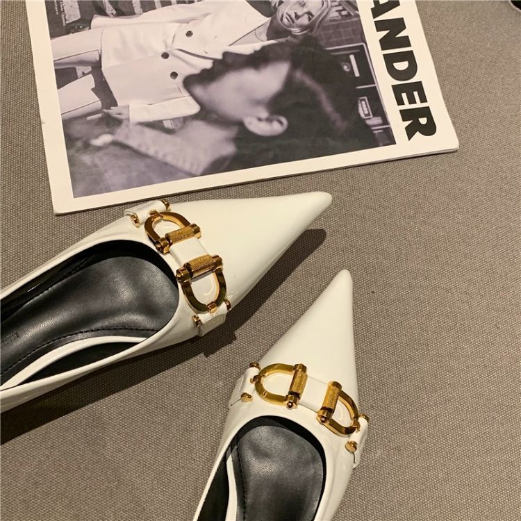 Giày da m3yc mũi nhọn gót thấp phối khóa kim loại kiểu mùa xuân thu trẻ trung dành cho nữ