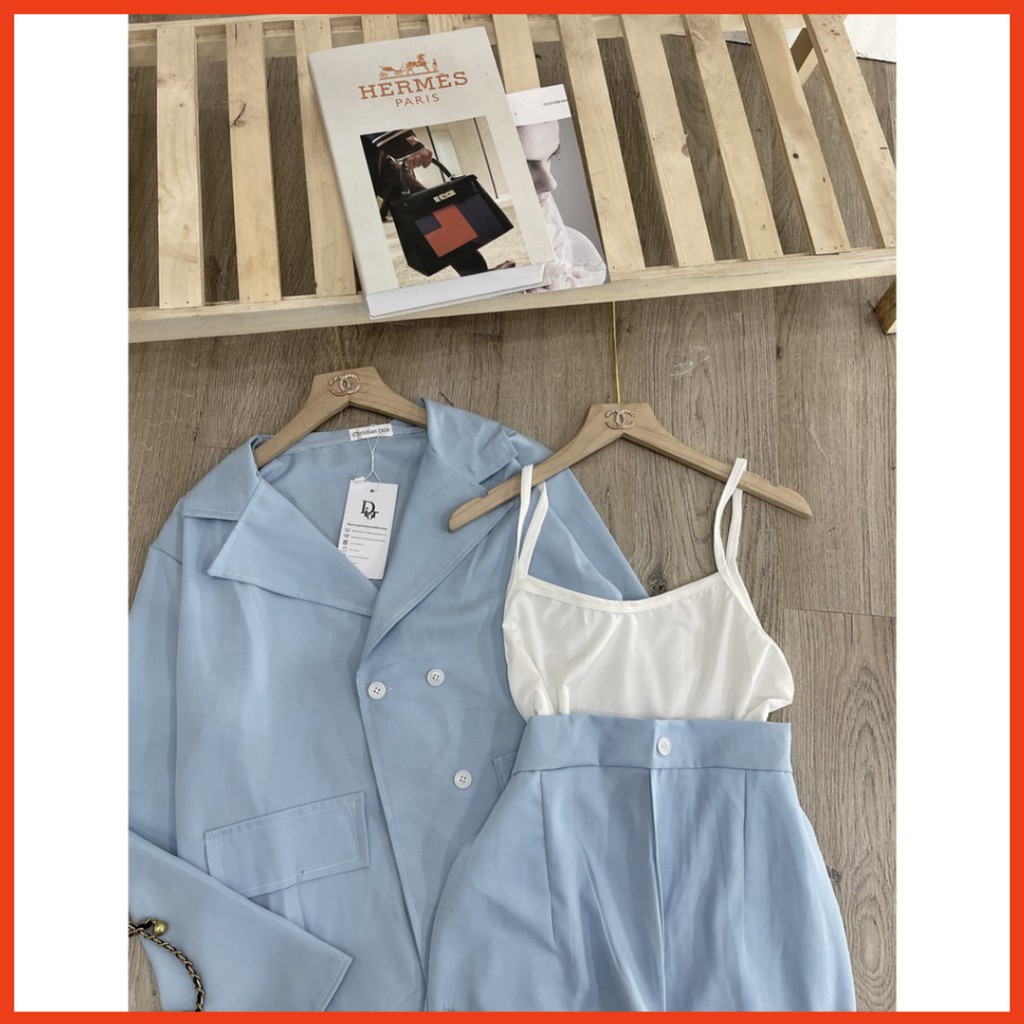 Sale Set Vest 3 Món NAVIA Cực Xinh, Áo Vest Blazer Mix Quần Tây Baggy Kèm Áo 2 Dây Thiết Kế Thanh Lịch Công Sở, Đi Làm G