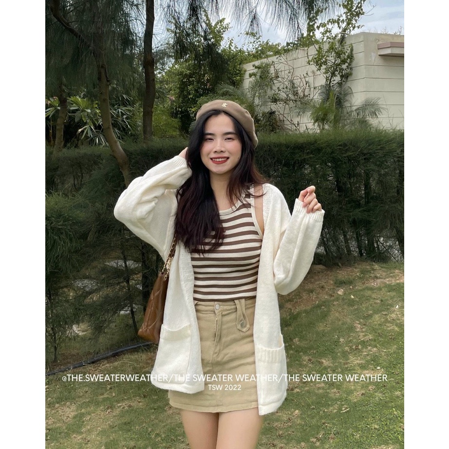 Áo Khoác Len Cardigan Choàng Mỏng 2 Túi Vuông Tay Dài | Bé Tiu Clothing