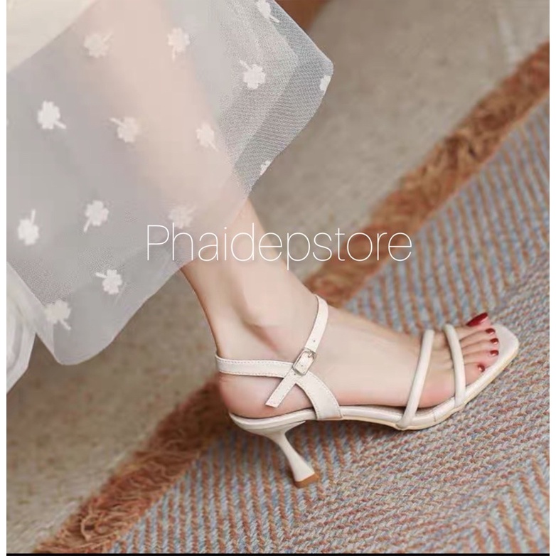 Giày sandal cao gót quai mảnh thiết kế trẻ chung gót nhọn 7 phân Mã S489