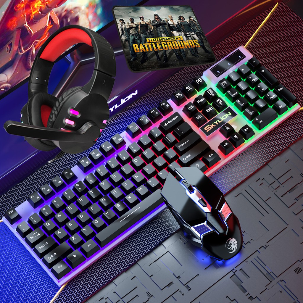 Bộ combo bàn phím-chuột-tai nghe Gaming có đèn Led 7 màu, bàn phím giả cơ chơi game, tặng kèm lót chuột cao cấp