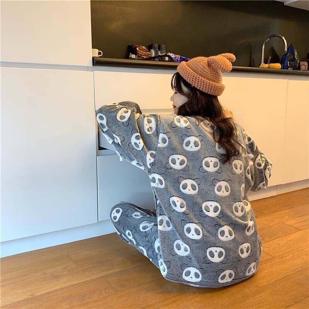 Bộ Đồ Ngủ Dáng Rộng In Hình Gấu Trúc / Dứa / Gấu Trúc / Quả Đào Kiểu Hàn Quốc Thời Trang Cho Bạn Gái