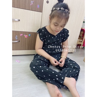 Jumpsuit chấm bi dập ly tay cánh tiên cho bé gái (Dư Xịn) từ 1,5y đến 10 tuổi