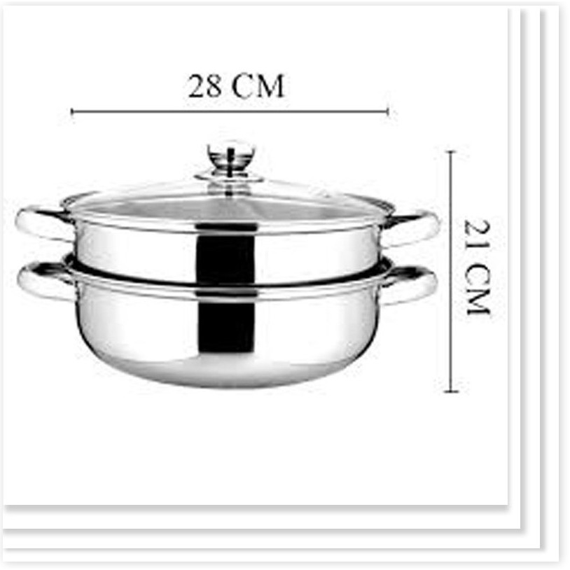 Nồi hấp 2 tầng inox, nồi hấp xôi, bánh bao size 28cm chất lượng tốt