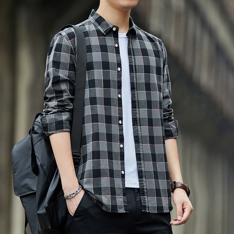 Áo Sơ Mi Cotton Lụa Lạnh Tay Dài Dáng Ôm Thời Trang Nam Giới