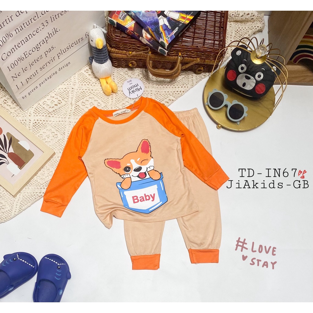 Bộ Dài Tay MINKY MOM THUN LẠNH Giáp Năng Phối Màu Bo In Hình Dễ Thương Cho Bé TD-IN67