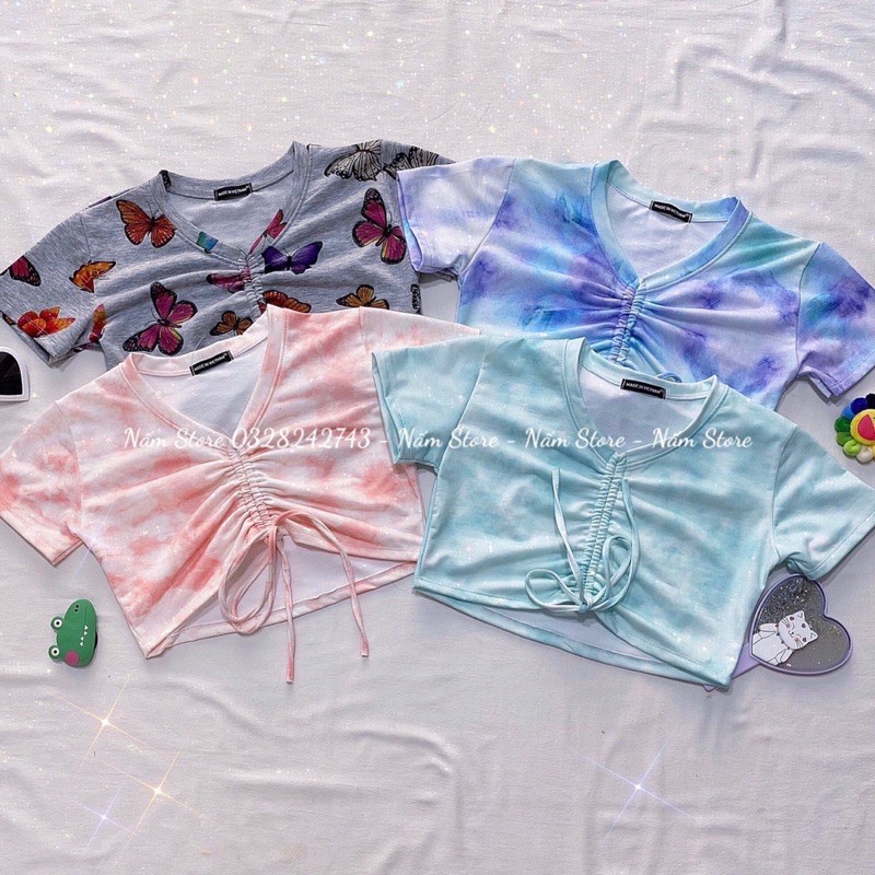 Áo croptop dây rút loang màu unisex tie dye hot hit