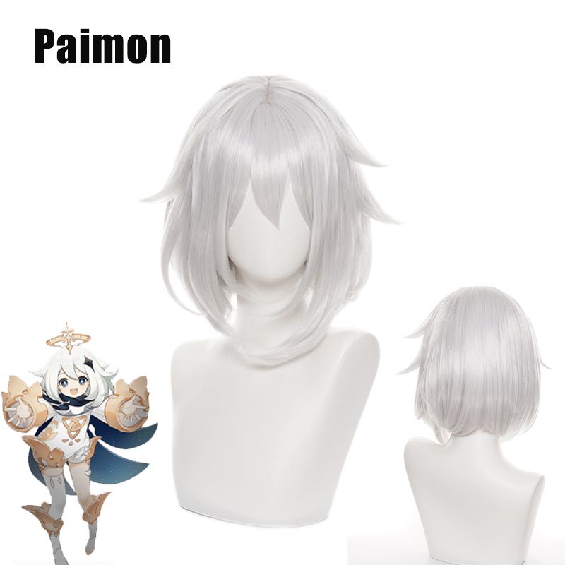 Genshin Impact Paimon Cosplay Wig Short Hair Halloween Fancy Dress Party Props girl gift