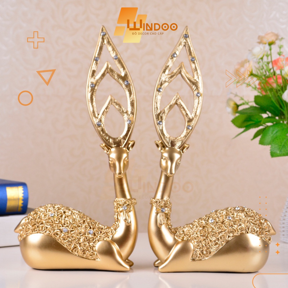 Tượng cặp hươu tài lộc sang trọng phú quý decor trang trí phòng phong cách bắc âu