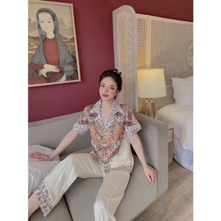 Set Đồ bộ Pijama - Bộ lụa satin mặc nhà họa tiết