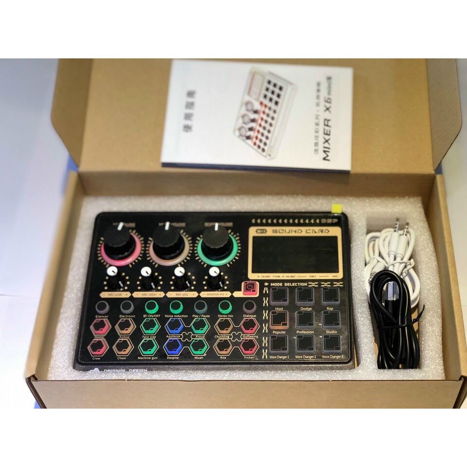 Soundcard Mixer X6-Mini Bluetooth- chuyên thu âm, hát karaoke, livetream fb, shopee, bán hàng online