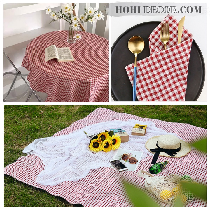 Thảm Picnic Chụp Ảnh Dã Ngoại, Đi Biển, Vải Caro, Khăn Trải Bàn - Phong Cách Vintage - Shop Hohi Decor