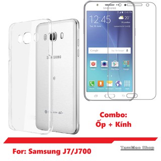 Samsung J7/J700 - Ốp Lưng Silicon Dẻo Trong + Kính Cường Lực Giá Rẻ