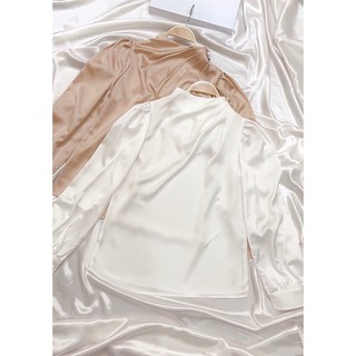 XẢ KHO-Áo lụa satin cổ xếp ly tay bồng