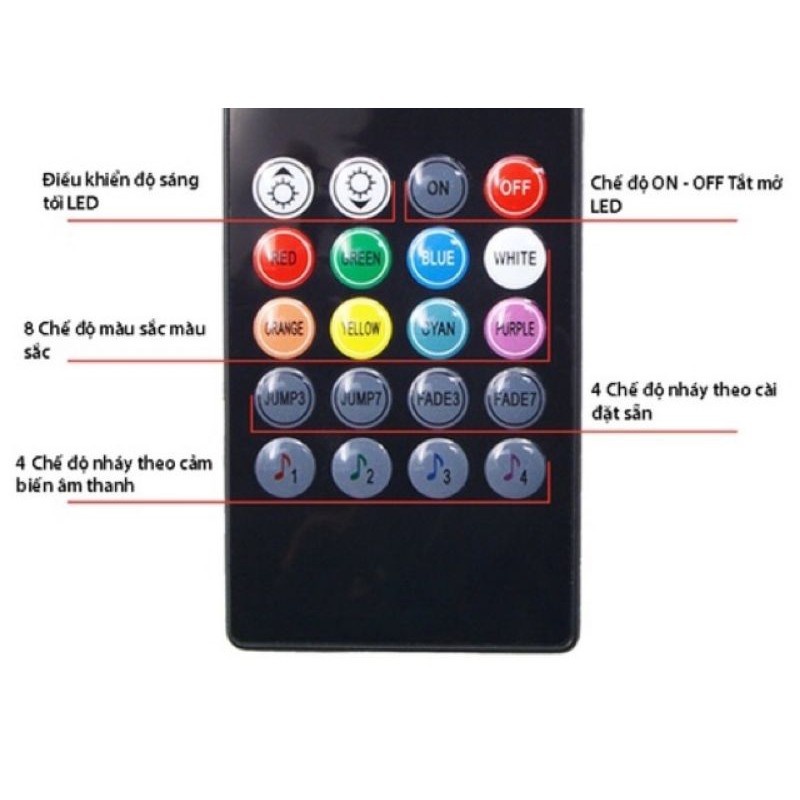 Đèn led gầm ghế nội thất ô tô xe hơi có điều khiển mầu nháy theo nhạc 4 dải mỗi dài 12 led Mitauto