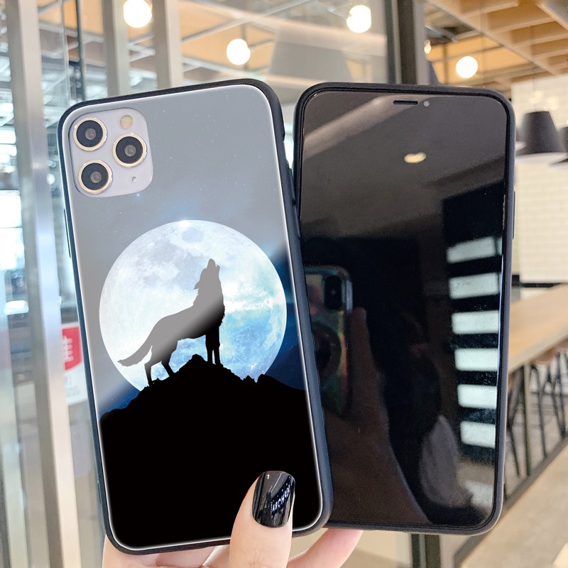 bao da Ốp lưng OPPO A12 A12E A52 A72 A92 A9 A5 2020 Case Moonlight Wolf Deer Tempered Glass Cover Ốp lưng OPPO A31 A5S A7S F11 Pro f7 F9 F1s A83 Protection Phone casing