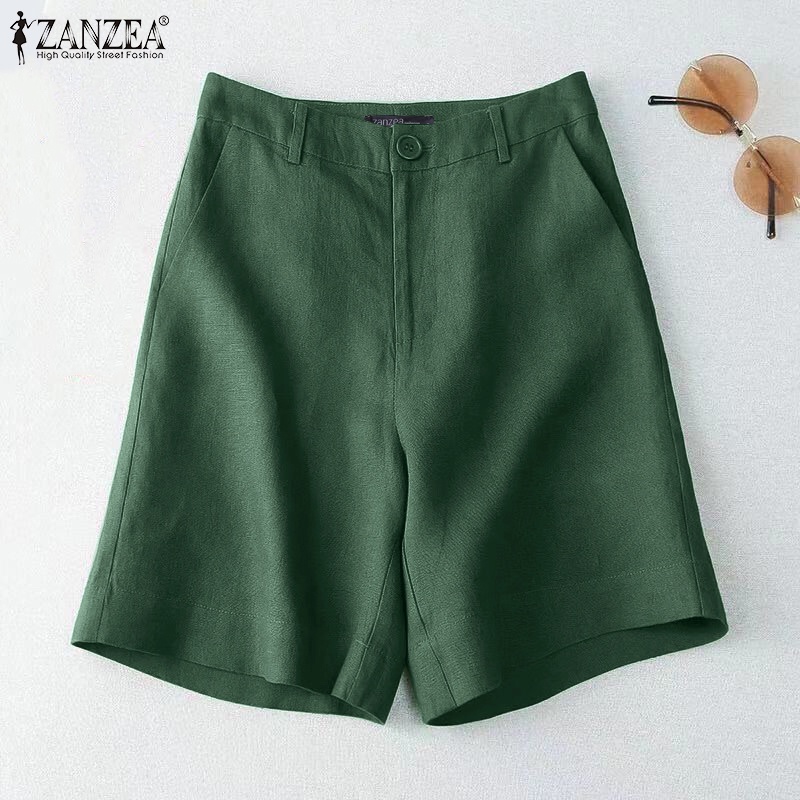 Quần short ZANZEA màu trơn có khóa kéo phía trước thời trang cho nữ zanzea