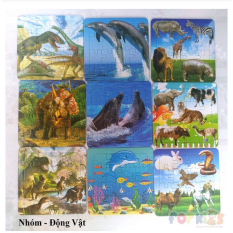 Đồ chơi xếp hình PUZZLE 9 mảnh giấy. bộ 3 bảng ghép hình