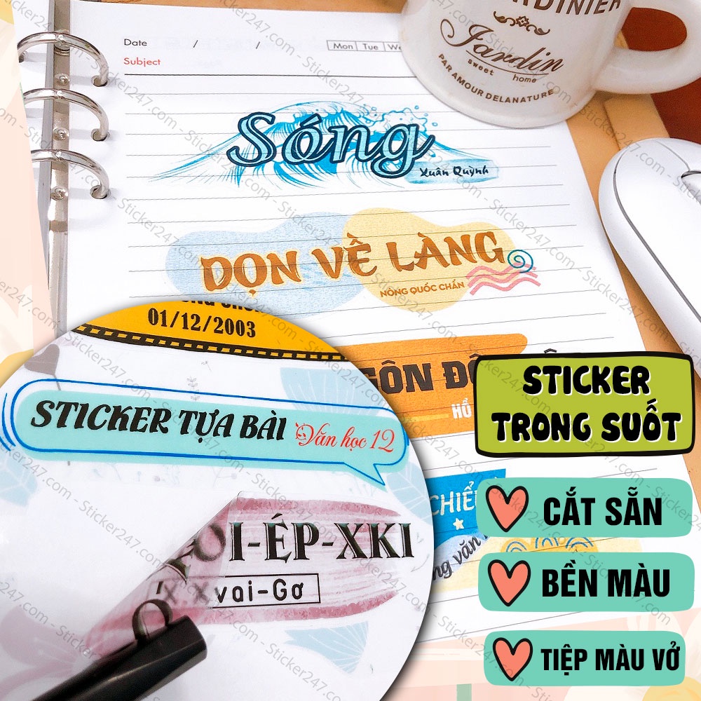 Bộ Sticker Tựa Bài Văn Học 12 (Cả năm) 𝑭𝒓𝒆𝒆𝒔𝒉𝒊𝒑 Nhãn vở Ngữ Văn Tiện Lợi, Sticker Học Tập dùng trang trí vở, sổ