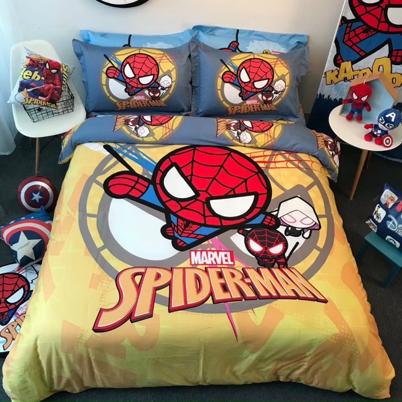 Bộ Vỏ Chăn Ga Gối Hoạt Hình Disney Marvel Cho Bé Mẫu Người Nhện Siêu Cute