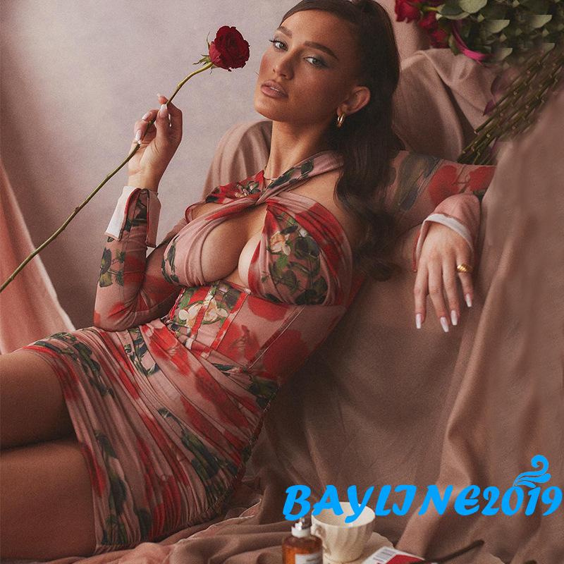 Đầm Dài Tay Họa Tiết Hoa Phong Cách Vintage Thời Trang Cho Nữ