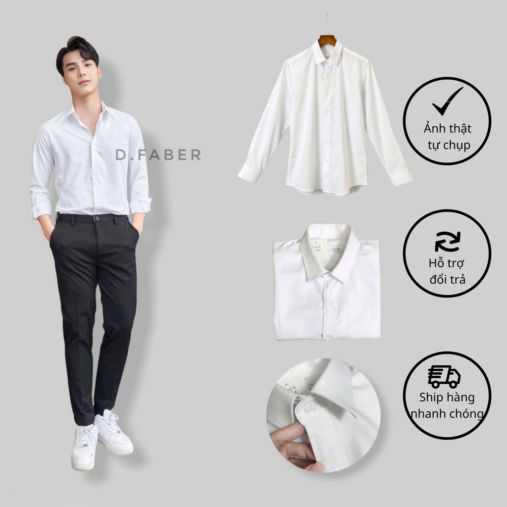 Áo sơ mi trắng nam Hàn Quốc vải Chun Tre xuất hàn siêu đẹp không nhăn, chuẩn form - D. Faber | BigBuy360 - bigbuy360.vn