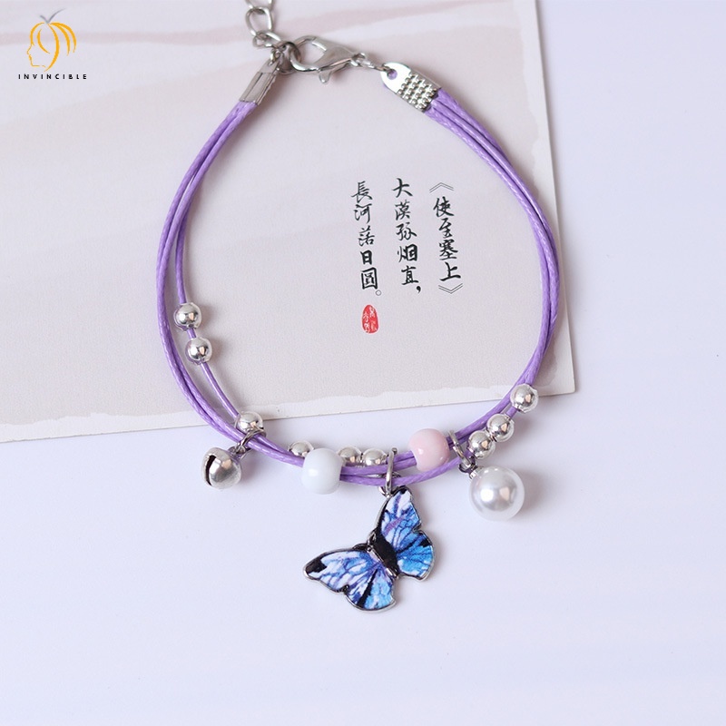 Vòng Tay Hợp Kim Mặt Hình Bướm Màu Xanh Dương Làm Thủ Công Có Thể Điều Chỉnh Thời Trang