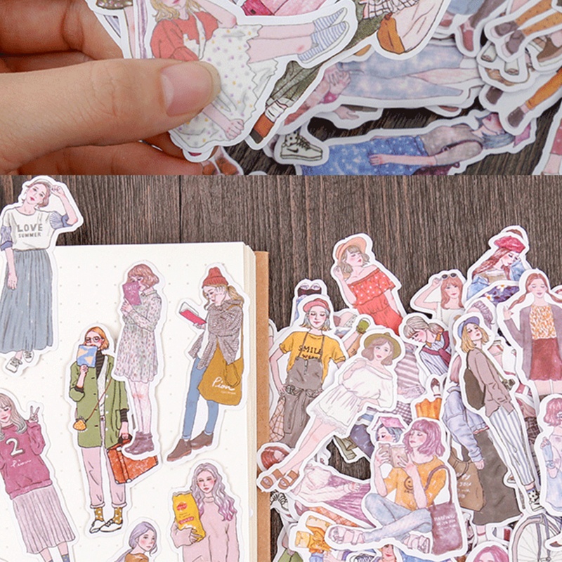 Set 100 Miếng Dán Hoạt Hình Phong Cách Vintage Dùng Trang Trí Sổ Tay DIY