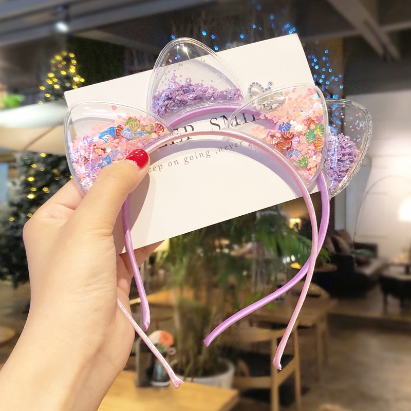 Băng Đô Cài Tóc Hình Tai Mèo Đính Kim Sa Lấp Lánh Thời Trang Cho Bé Gái