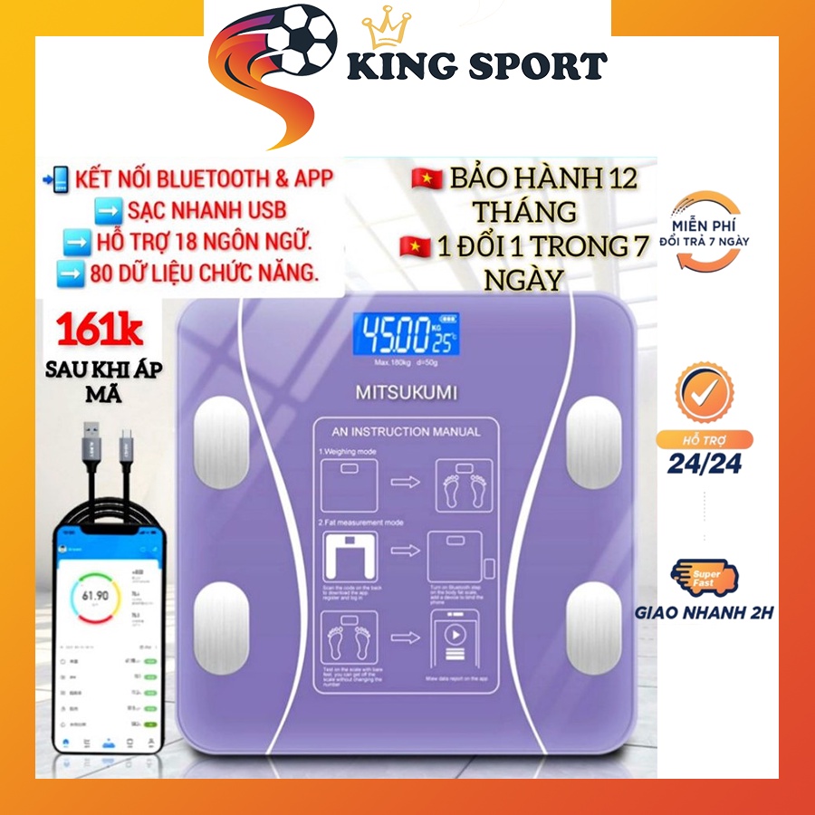 Cân điện tử bluetooth đo lượng mỡ cơ thể đo chỉ số cơ thể sạc pin dây USB [ bảo hành 12 tháng]
