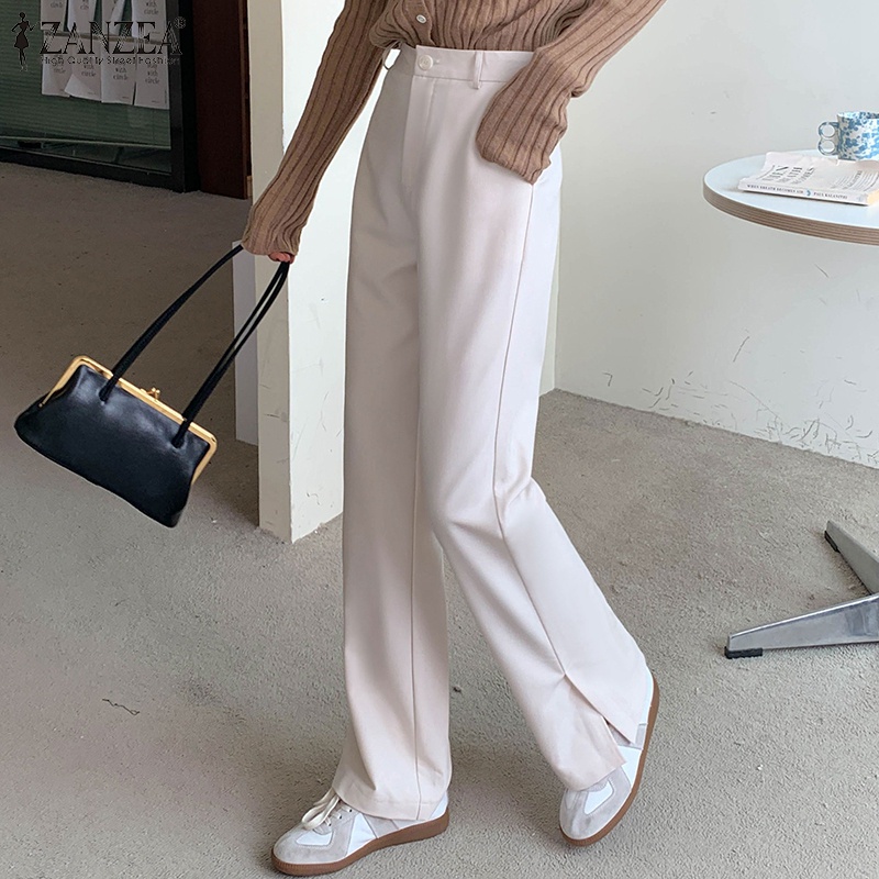 Quần dài ZANZEA ống rộng có túi phối khóa kéo phía trước thời trang cho nữ