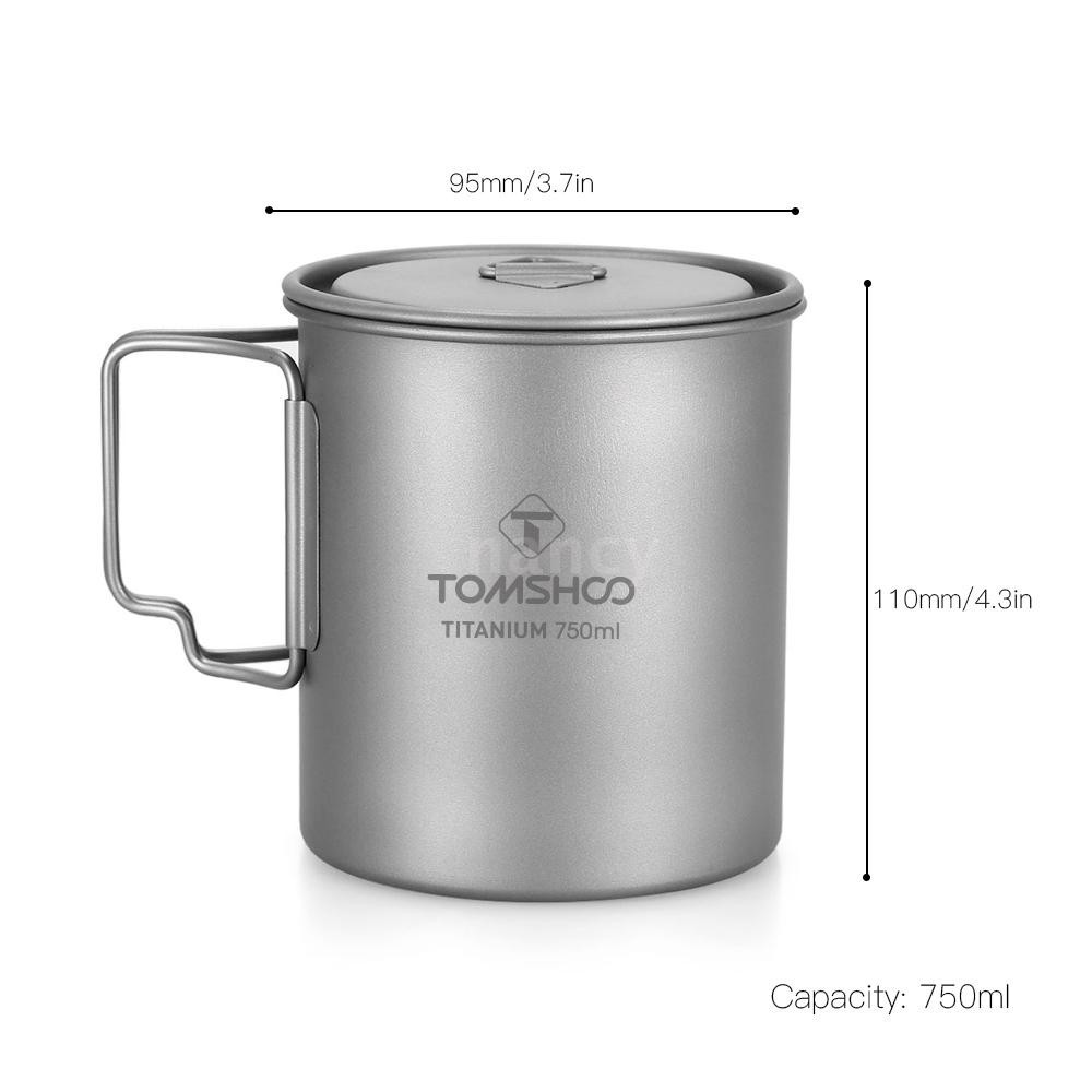 Cốc titan 750ml có tay cầm gấp gọn dùng cho du lịch dã ngoại ngoài trời