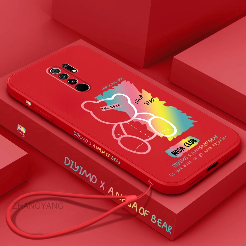 Ốp Điện Thoại Silicon TPU Họa Tiết Gấu Kèm Dây Đeo Cho Redmi 9 note 8 pro