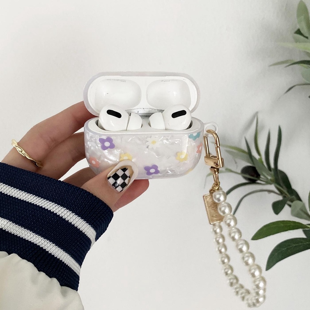 Vỏ Bảo Vệ Hộp Sạc Tai Nghe AirPods 1 2 pro 3 2021 gen3 Bluetooth Không Dây Đính Ngọc Trai Họa Tiết Hoa Dễ Thương