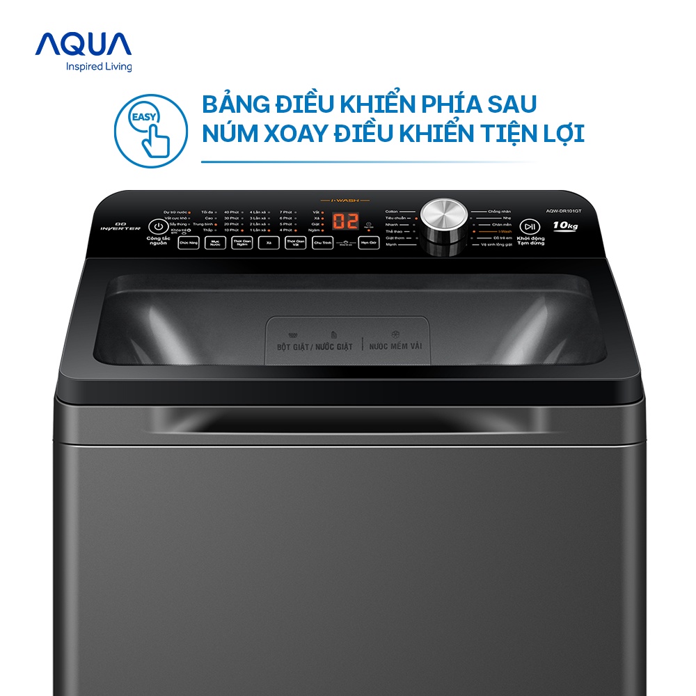 Freeship Toàn Quốc - Máy giặt cửa trên 10kg Aqua AQW-DR101GT.BK