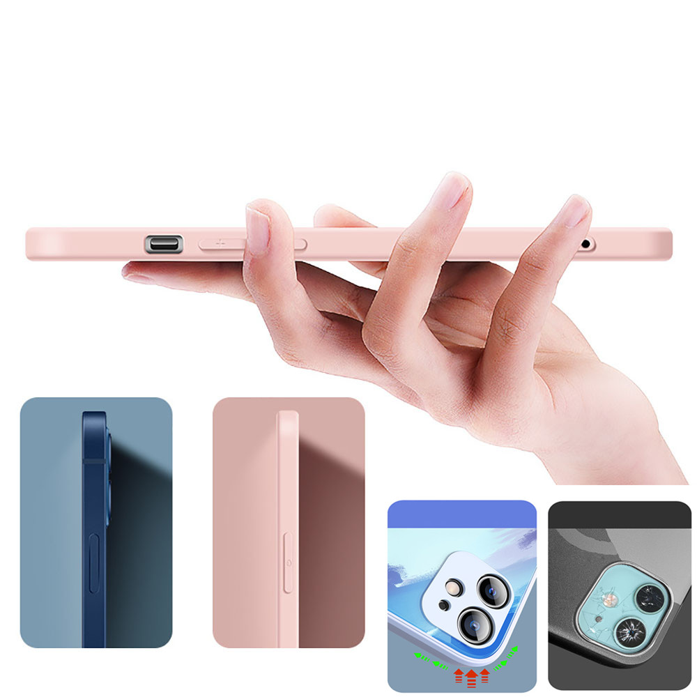 [sweet] IPhone12 12Pro 12proMax Silicone Shockproof Tempered Glass Phone Case Protective Cover