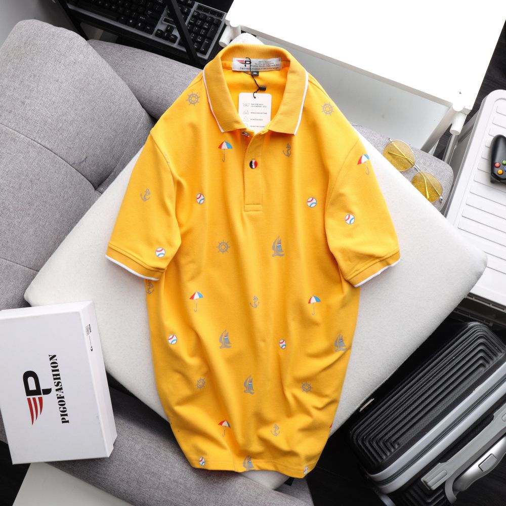[Mã LTBAUAB19 giảm 7% đơn 99K] Áo thun nam cổ bẻ họa tiết con thuyền phối bo Pigofashion AHT27 màu vàng, chọn nhiều màu.