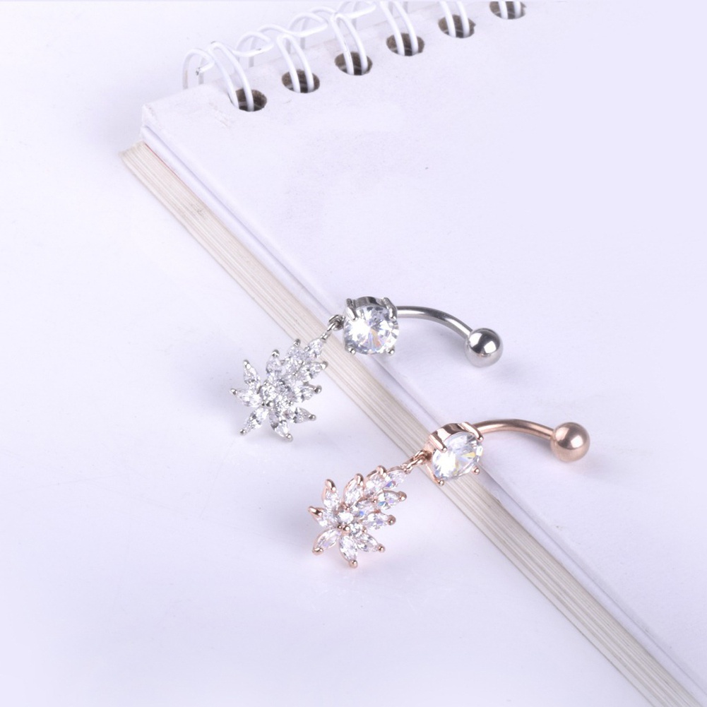 Khuyên Rốn Mặt Hình Lá Đính Đá Nhân Tạo Thời Trang