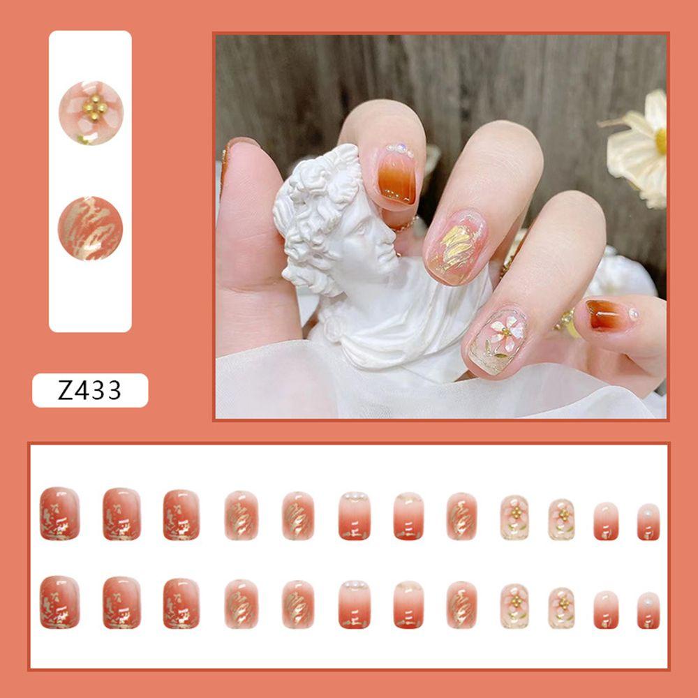 Set 24 Móng Tay Giả Có Thể Tháo Rời|Bộ Móng Tay Giả Hình Vuông Họa Tiết Bướm Xinh Xắn