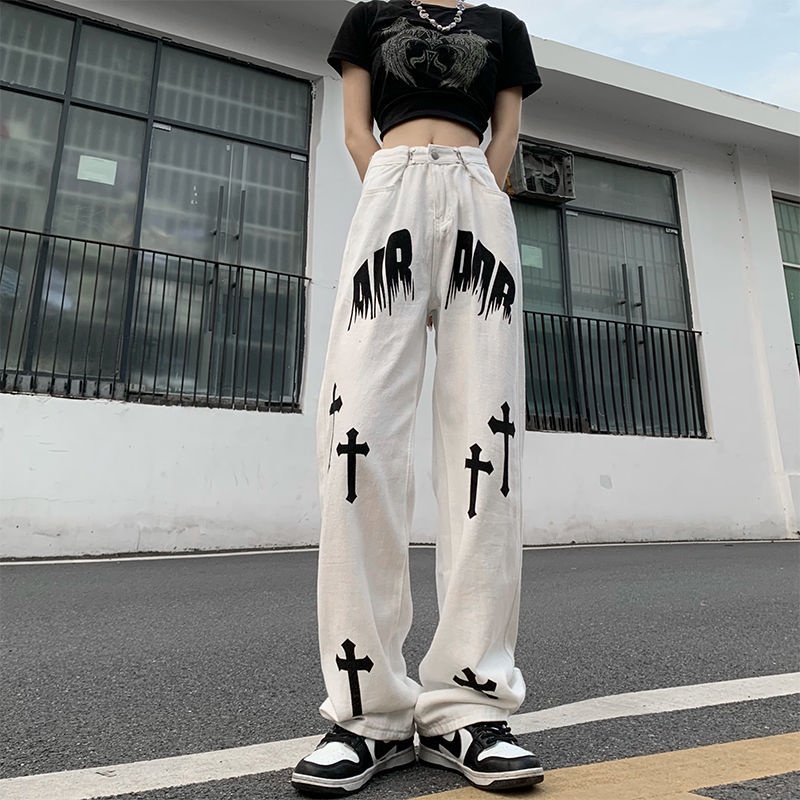 Jiashucheng Quần Jeans Nữ In Chữ Thời Trang Năng Động